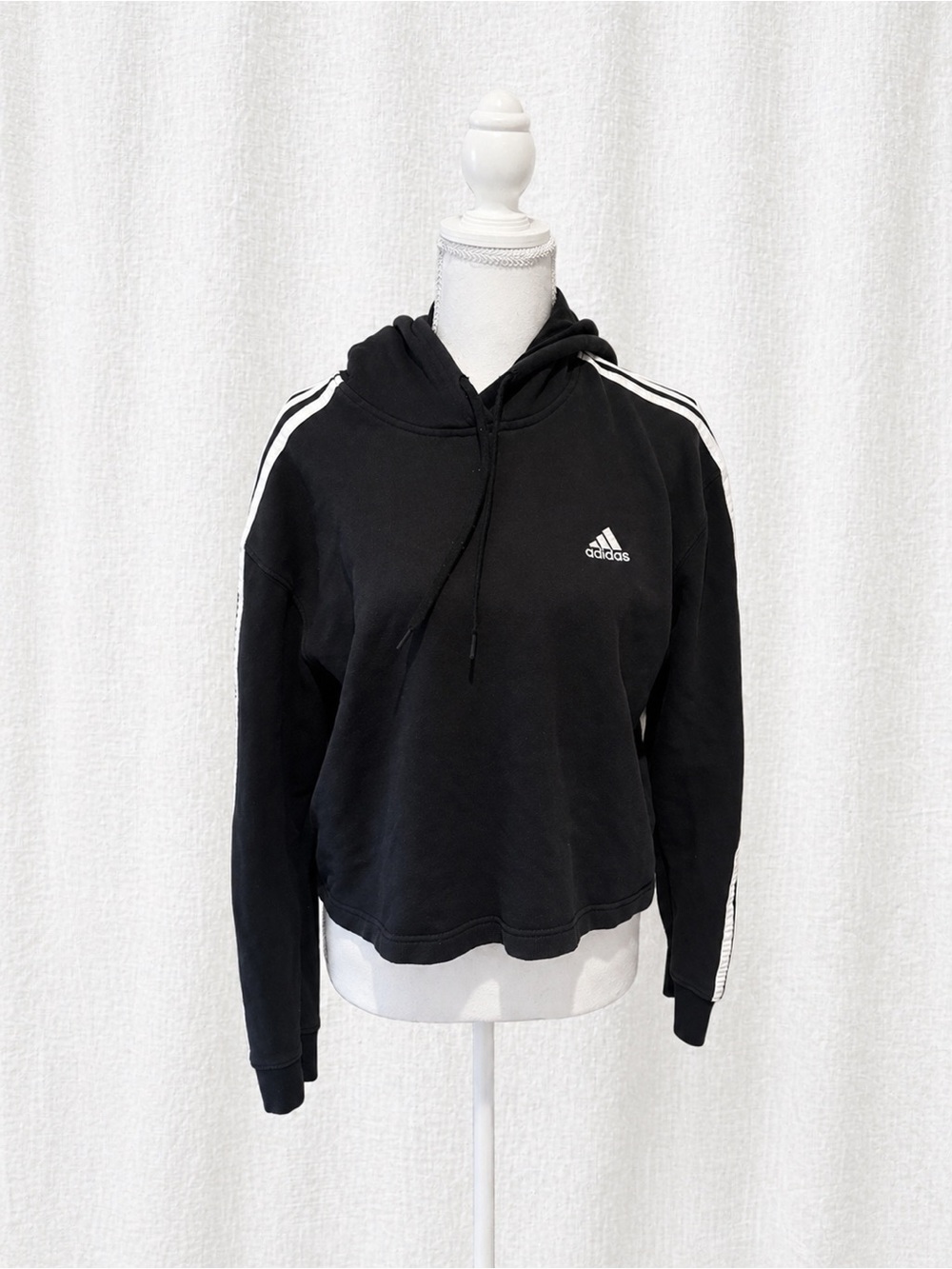 adidas Black Hoodie cropped with White Shoulder Stripes